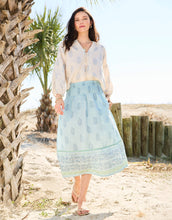 Load image into Gallery viewer, woman wearing the Estelle Midi Skirt Lightner Camellia Blue