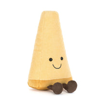 Load image into Gallery viewer, tan Wedge shaped plush with black eyes and a smile and legs