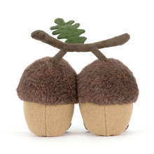 Load image into Gallery viewer, Jellycat Amusables Ort & Tum Acorns back view showing the two acorns connected to a single branch