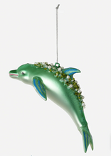 Load image into Gallery viewer, Glass Dolphin Ornament Green