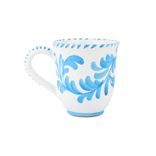 Load image into Gallery viewer, Vietri Arezzo Aqua Mug showing painted leaves design
