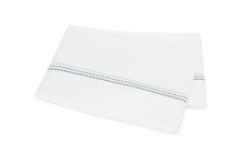 Load image into Gallery viewer, Amara Triple Pearl flat sheet with three lines of embroidery in three pool blue shades
