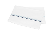 Load image into Gallery viewer, Amara Triple Pearl flat sheet with three lines of embroidery in three sailor blue shades