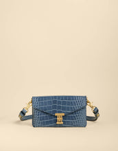 Load image into Gallery viewer, Blue leather Spartina 449 Siren Cassie Crossbody Croc with gold accents
