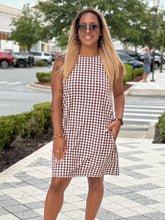 Load image into Gallery viewer, Sleeveless Gingham Mini Dress - Brown