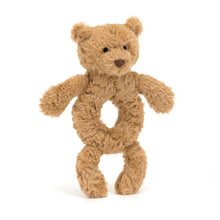 Load image into Gallery viewer, Jellycat Bartholomew Bear Ring Rattle with center of the bear ring shaped for child hands to hold