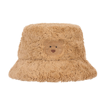 Load image into Gallery viewer, brown fluffy hat with appliqué bear face
