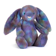 Load image into Gallery viewer, Jellycat Zodihop Luxe Bunny with fuzzy mottled purple blue and brown fabric and pink nose