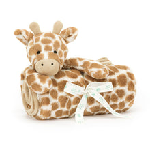 Load image into Gallery viewer, Jellycat Bashful Giraffe Blankie with blanked rolled and tied with bow