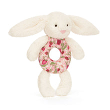 Load image into Gallery viewer, Jellycat Blossom Cream Bunny 'Berry' Ring Rattle with strawberry fabric center