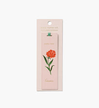 Load image into Gallery viewer, Pink January Birth Month Bookmark with a red carnation flower