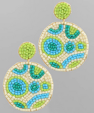 Load image into Gallery viewer, Pair of colorful beaded earrings on a gray background
