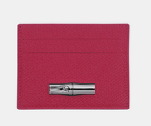 Load image into Gallery viewer, Red/Pink Longchamp Le Roseau Card Holder Silver color metallic hardware