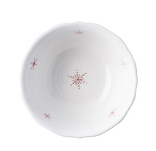 Load image into Gallery viewer, white bowl with rudy colored snowflakes in side the bowl
