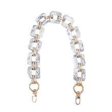 Load image into Gallery viewer, bag chain with marble white/gray square acrylic links connected by gold links