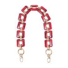 Load image into Gallery viewer, bag chain with red square acrylic links connected by gold links