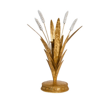 Load image into Gallery viewer, gold candle stick designed to look like a wheat stalk