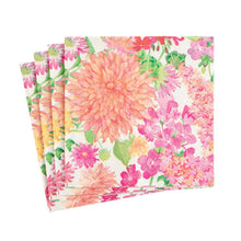 Load image into Gallery viewer, Stack of paper napkins with a pink, orange and green floral print