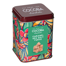 Load image into Gallery viewer, Cocoba Caramel Sea Salt Fudge in Gift Tin