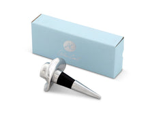 Load image into Gallery viewer, silver colored Cowboy Hat bottle stopper next to blue Arthur Court branded box