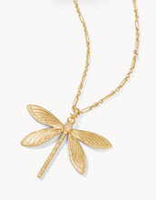 Load image into Gallery viewer, Dragonfly Necklace Gold/White Opal
