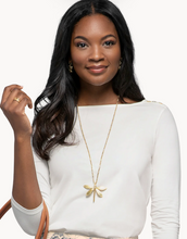 Load image into Gallery viewer, Dragonfly Necklace Gold/White Opal