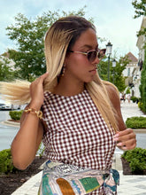 Load image into Gallery viewer, Sleeveless Gingham Mini Dress - Brown