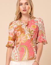 Load image into Gallery viewer, person wearing pink floral print blouse