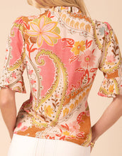 Load image into Gallery viewer, person wearing pink floral print blouse back view