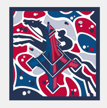 Load image into Gallery viewer, Equestrian Tower Silk Scarf with an image of the Eiffel tower in red and navy