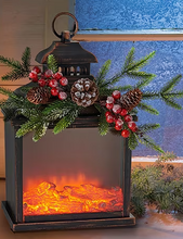 Load image into Gallery viewer, Firelight Lantern with Evergreen Decoration