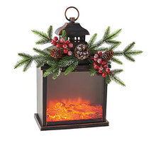 Load image into Gallery viewer, Firelight Lantern with Evergreen Decoration