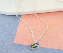 Load image into Gallery viewer, Florida Gator Enamel Logo & Pearl Necklace