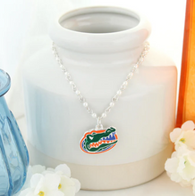 Load image into Gallery viewer, Florida Gator Enamel Logo & Pearl Necklace