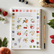 Load image into Gallery viewer, Fruit Watercolor Workbook with images of the 12 images in the workbook