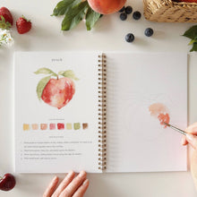 Load image into Gallery viewer, person painting a peach in the Fruit Watercolor Workbook