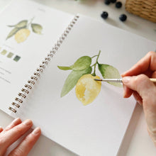 Load image into Gallery viewer, person paining a lemon in the Fruit Watercolor Workbook