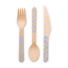 Load image into Gallery viewer, Hydrangea Birchwood Cutlery Set fork knife and spoon