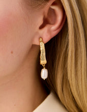 Load image into Gallery viewer, close up of a person wearing a Spartina 449 Tumbled Hoop Earrings Pearl