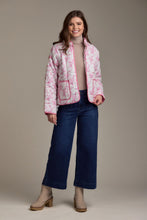 Load image into Gallery viewer, person wearing Jake Wide Leg Pants, wide leg blue jeans with turtle neck pink and white jacket and tan boots