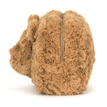 Load image into Gallery viewer, Side view of the Jellycat Bartholomew Bear Pouch showing the zipper