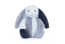 Load image into Gallery viewer, Plush toy rabbit with blue ears and feet on a white background