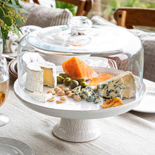Load image into Gallery viewer, Juliska Berry and Thread Cake Dome on a cake plate of a different style with a variety of cheeses