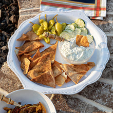 Load image into Gallery viewer, Juliska Berry and Thread Melamine 17" Round Platter - Whitewash with food