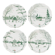Load image into Gallery viewer, four white plates with green Country Estate winter scenes