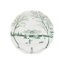 Load image into Gallery viewer, white plate with winter scene of people sledding in front of a large house