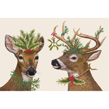 Load image into Gallery viewer, Hester & Cook Deer To Me Placemat two deet with holly and pine in their antlers