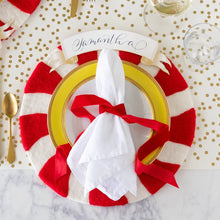 Load image into Gallery viewer, Hester & Cook Red Felt Candy Stripe Placemat with a yellow and white place setting