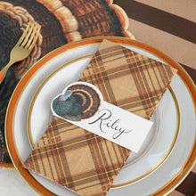 Load image into Gallery viewer, place card with large turkey image on a orange and gold placeseting