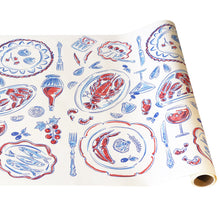 Load image into Gallery viewer, Hester & Cook Seaside Party Runner printed with red and blue sea food design
